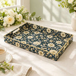 Ramadan Decorative Plastic Serving Tray – Navy Daisy Trellis full-print plastic serving tray shown in a product view.