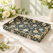 Ramadan Decorative Plastic Serving Tray – Navy Daisy Trellis full-print plastic serving tray shown in a product view.
