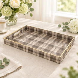 Daily Decorative Plastic Serving Tray – Mocha Tartan Plaid full-print plastic serving tray shown in a product view.