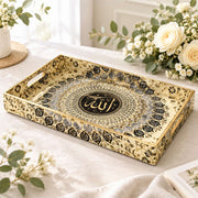 Ramadan Decorative Plastic Serving Tray – Cream Teardrop Script full-print plastic serving tray shown in a product view.