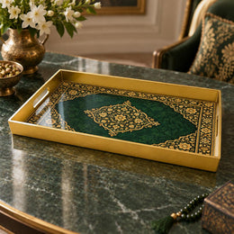 Ramadan & Eid al-Fitr Plastic Serving Tray – Emerald Ogee Medallion - MintiHome
