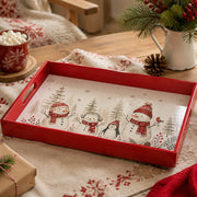 Christmas Snowman Family Serving Tray - Watercolor Pines - MintiHome