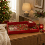 Red Christmas Serving Tray – Poinsettia Filigree Bells - MintiHome
