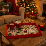 Vintage Santa Collage Christmas Plastic Serving Tray with Red Rim - MintiHome