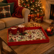 Vintage Santa Collage Christmas Plastic Serving Tray with Red Rim - MintiHome