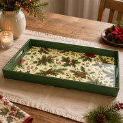 Christmas Holly Pinecone Serving Tray – Green Rim Holiday Platter - MintiHome