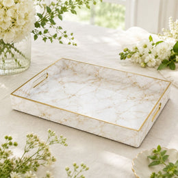 New Year Marble Plastic Tray – Cream Gold Filigree - MintiHome
