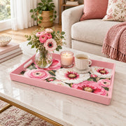 Valentine's Day Plastic Serving Tray – Vivid Ranunculus Bloom plastic serving tray shown in a rectangular styled scene.