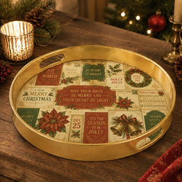 Vintage Christmas Label Poinsettia Plastic Serving Tray - MintiHome