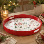 White Red Christmas Serving Tray – Snowflake Holly Berries - MintiHome
