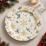 Christmas Decorative Charger Plate – Gold Snowflake Holly full-print plastic serving tray shown in a product view.