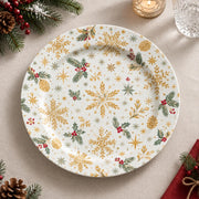 Christmas Decorative Charger Plate – Gold Snowflake Holly full-print plastic serving tray shown in a product view.
