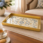 Ramadan & Eid al-Fitr Plastic Serving Tray – Blue Damask Rosette plastic serving tray shown in a rectangular product view.