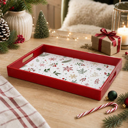 White Red Christmas Serving Tray – Snowflake Holly Berries - MintiHome