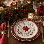 Red Poinsettia Holly Candy Cane Christmas Charger Plate - MintiHome