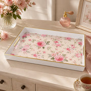 Cream Pink French Rose Wedding Plastic Serving Tray Rectangular - MintiHome