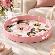 Valentine's Day Plastic Serving Tray – Pastel Peony Bouquet plastic serving tray shown in a round product view.