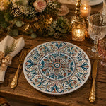 Teal Terracotta Ornamental Damask Ramadan Decorative Charger Plate - MintiHome