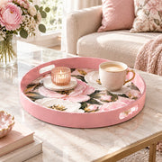 Valentine's Day Plastic Serving Tray – Pastel Peony Bouquet plastic serving tray shown in a round styled scene.