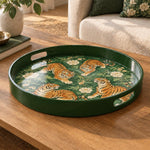 Ramadan & Eid al-Fitr Plastic Serving Tray – Tiger Peony Grove plastic serving tray shown in a round product view.