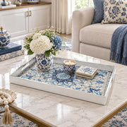 Ramadan & Eid al-Fitr Plastic Serving Tray – Cobalt Pearl Rosette plastic serving tray shown in a rectangular styled scene.