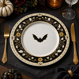 Royal Black Gold Bat Decorative Plastic Plate – Velvet Filigree - MintiHome