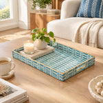 Daily Decorative Plastic Serving Tray – Watercolor Stripe Fern full-print plastic serving tray shown in a styled room scene.