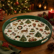 Christmas Snowman Wreath Serving Tray – Green Rim Holiday Platter - MintiHome