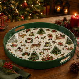 Christmas Snowman Wreath Serving Tray – Green Rim Holiday Platter - MintiHome