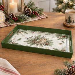 Christmas Decorative Serving Tray – Snowfall Lantern Bird plastic serving tray shown in a rectangular product view.