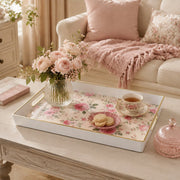 Cream Pink French Rose Wedding Plastic Serving Tray Rectangular - MintiHome