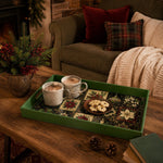 Green Christmas Patchwork Tray with Poinsettia, Candle and Ornaments - MintiHome