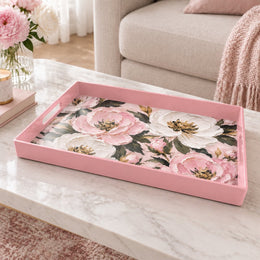 Valentine's Day Plastic Serving Tray – Pastel Peony Bouquet plastic serving tray shown in a rectangular product view.