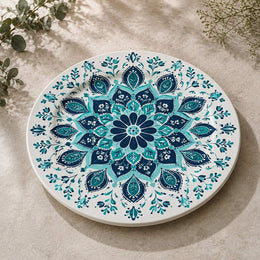 Ramadan Decorative Charger Plate – Layered Petal Rosette Mandala full-print plastic serving tray shown in a product view.