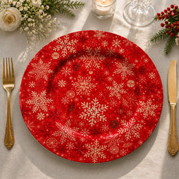 Christmas Vintage Charger Plate - Red Gold Snowflakes - MintiHome