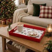 White Red Christmas Serving Tray – Snowflake Holly Berries - MintiHome