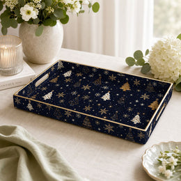 Christmas Decorative Plastic Serving Tray – Gold Starry Tree Night - MintiHome