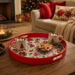 Poinsettia Stocking Stripe Christmas Plastic Serving Tray, Red Rim - MintiHome