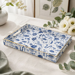 Ocean Crab Deep Blue Plastic Serving Tray - Fish Scene - MintiHome