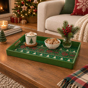 Christmas Decorative Serving Tray – Fair Isle Snowflake plastic serving tray shown in a rectangular styled scene.