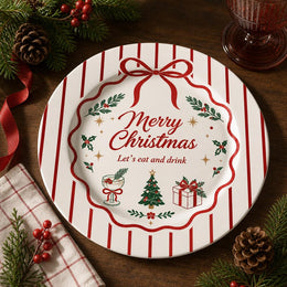 Christmas Decorative Charger Plate – Striped Ribbon Celebration - MintiHome
