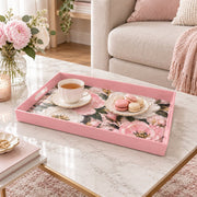 Valentine's Day Plastic Serving Tray – Pastel Peony Bouquet plastic serving tray shown in a rectangular styled scene.