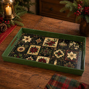 Green Christmas Patchwork Tray with Poinsettia, Candle and Ornaments - MintiHome