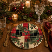 Holly Pinecone Tartan Patchwork Christmas Charger Plate for Dinner - MintiHome