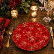 Christmas Vintage Charger Plate - Red Gold Snowflakes - MintiHome