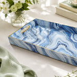 New Year Abstract Plastic Tray – Blue White Gold Waves - MintiHome
