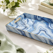 New Year Abstract Plastic Tray – Blue White Gold Waves - MintiHome