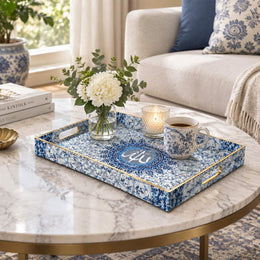 Ramadan Decorative Plastic Serving Tray – Indigo Tile Calligraphy - MintiHome