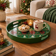 Christmas Decorative Serving Tray – Fair Isle Snowflake plastic serving tray shown in a round styled scene.