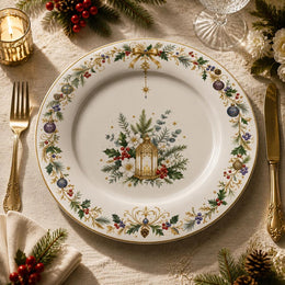 Christmas Plastic Plate – Gold Lantern Ornament Holiday Centerpiece - MintiHome
